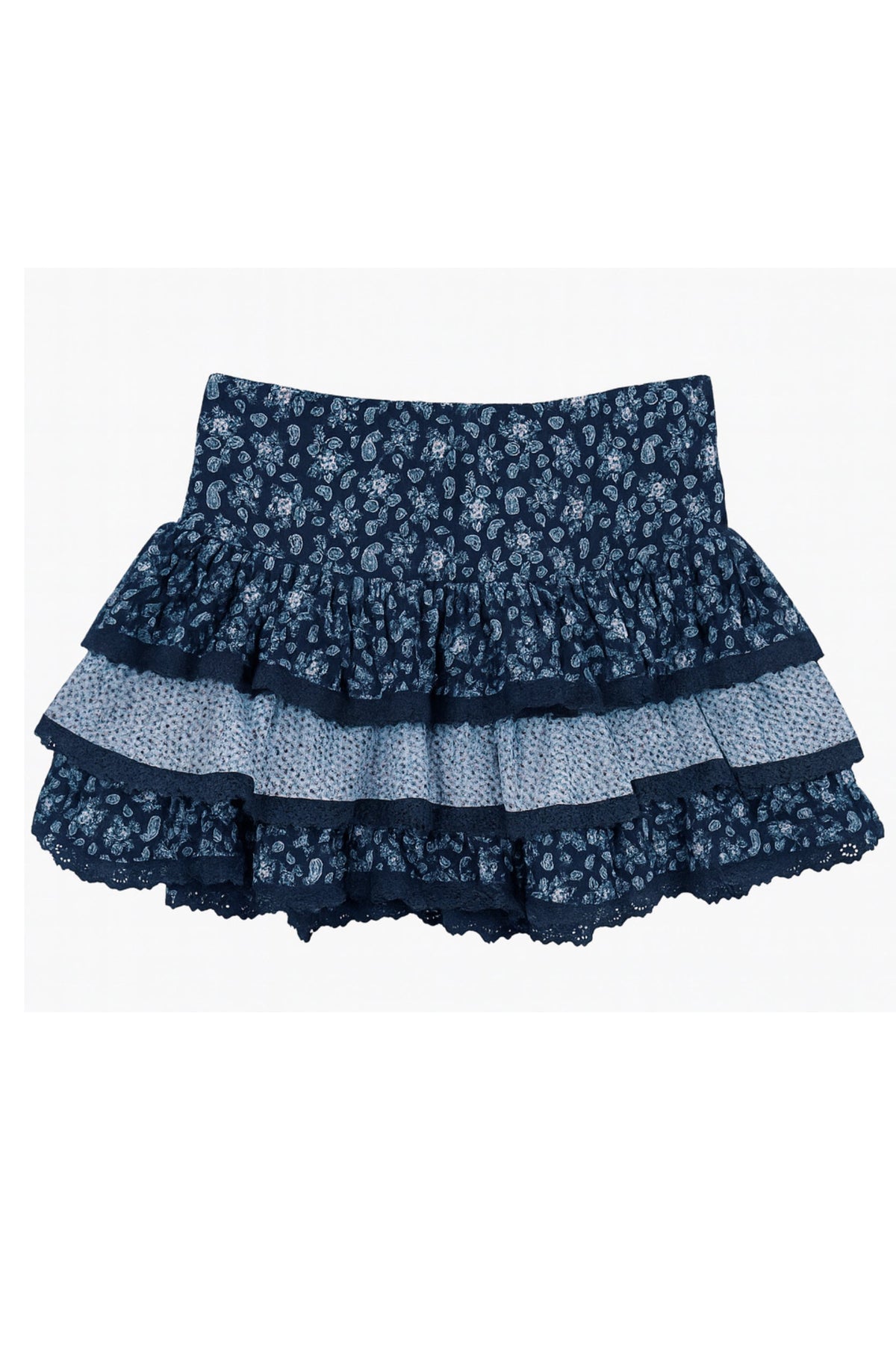 TWEEN MELODY PRINTED DROP WAIST LACE TRIM SKIRT - FINAL SALE