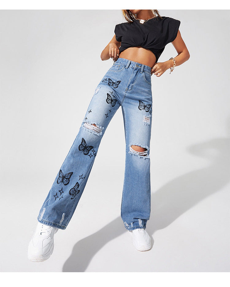 DressBetty - Street Butterfly Printed Jeans