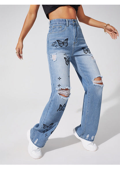 DressBetty - Street Butterfly Printed Jeans