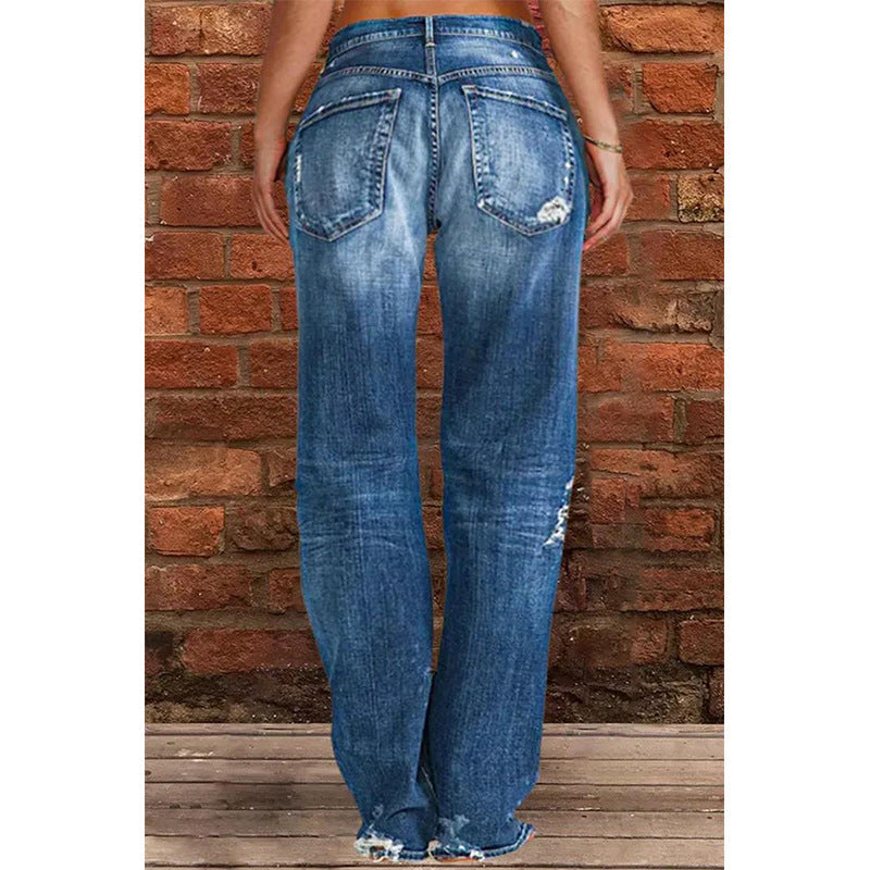 DressBetty - Broken Hole Casual Straight Leg Jeans