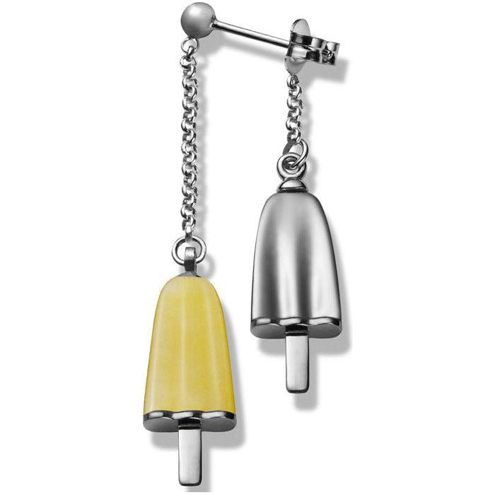 AMBROSINI JEWELS -  ORECCHINI doppi ARGENTO 925° ghiacciolo finitura bianca pietra gialla