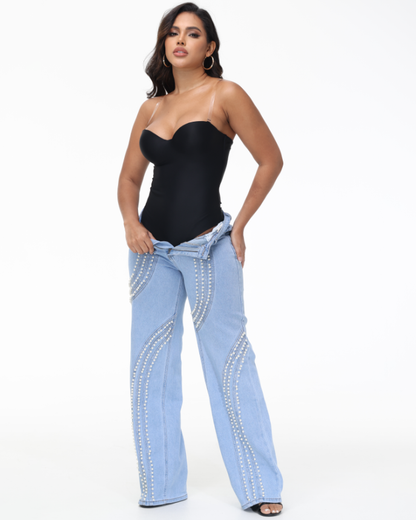 Ornament Trim Panelled Straight-Leg Jeans