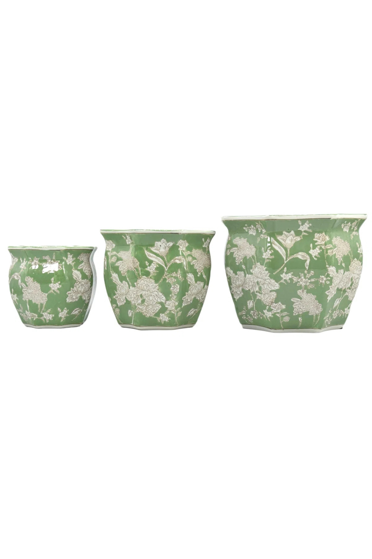Ceramic Chinoiserie Planter Pot Set - Green
