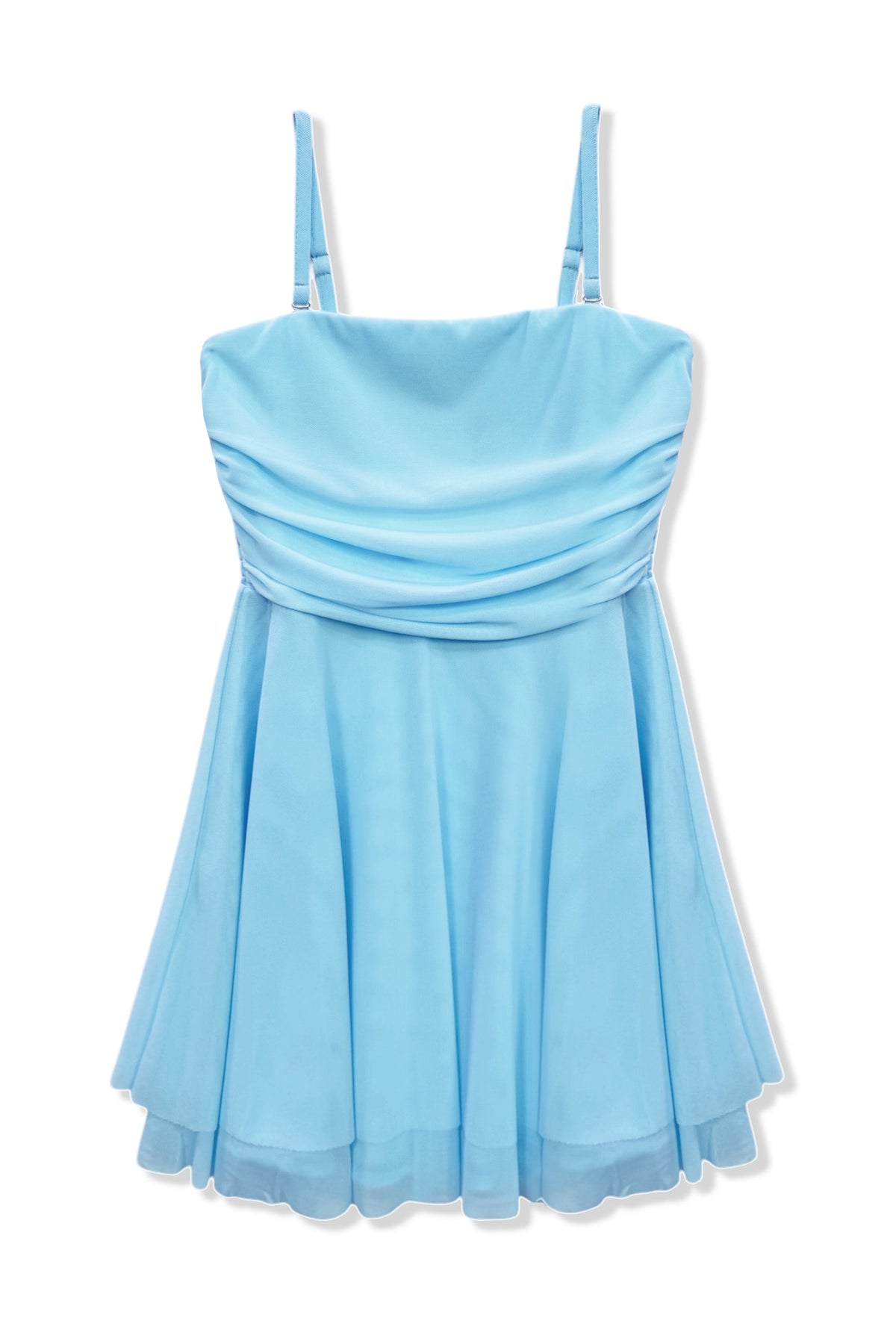 JUNIOR ROCHELLE SOLID MESH STRAPLESS DRESS