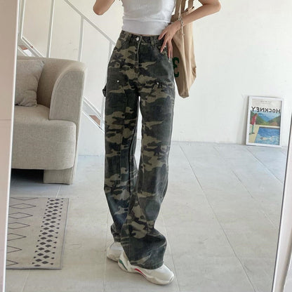 DressBetty - Streetwear Camouflage High Waist Cargo Pants Straight Jeans