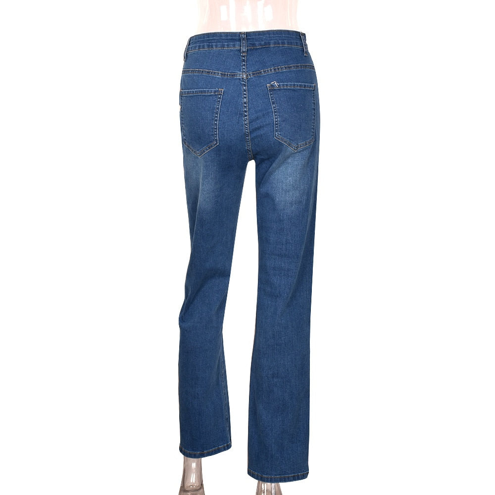 DressBetty - Women Low Waist Vintage Straight Denim Trousers Cyber Y2k Goth Pants Fashion Mom Jeans