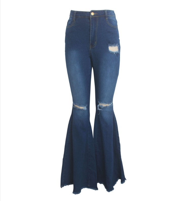 DressBetty - Blue Washed Flare Denim Mom Jeans Skinny Side Stripe High Waisted Sequined Pant