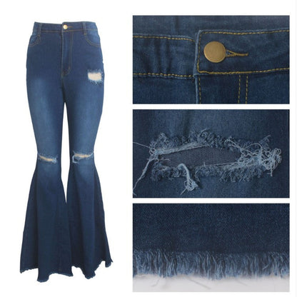 DressBetty - Blue Washed Flare Denim Mom Jeans Skinny Side Stripe High Waisted Sequined Pant