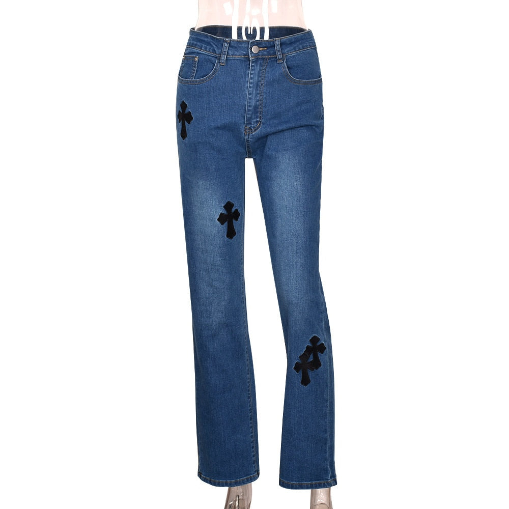 DressBetty - Women Low Waist Vintage Straight Denim Trousers Cyber Y2k Goth Pants Fashion Mom Jeans