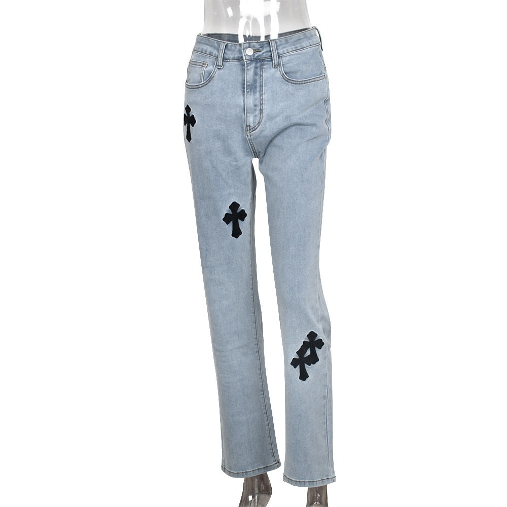 DressBetty - Women Low Waist Vintage Straight Denim Trousers Cyber Y2k Goth Pants Fashion Mom Jeans
