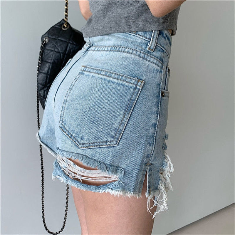 DressBetty - Sexy Denim Shorts with Tassel Pockets Mini Short Jeans