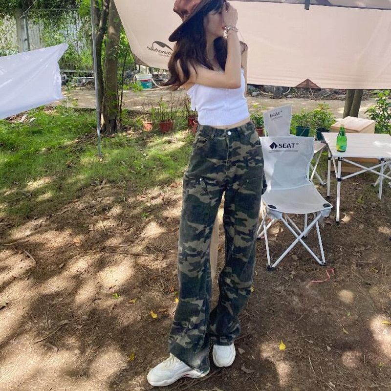 DressBetty - Streetwear Camouflage High Waist Cargo Pants Straight Jeans