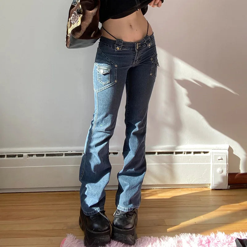 DressBetty - 2024 Cute Low Rise Streetwear Jeans with 2000s Pockets Trim