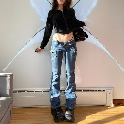 DressBetty - 2024 Cute Low Rise Streetwear Jeans with 2000s Pockets Trim