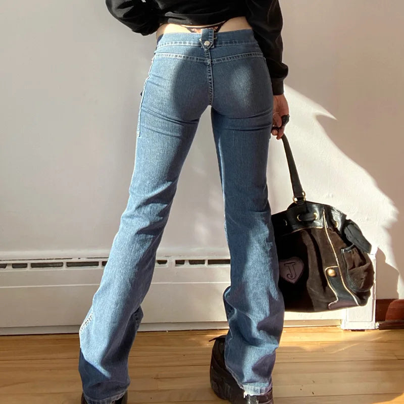 DressBetty - 2024 Cute Low Rise Streetwear Jeans with 2000s Pockets Trim