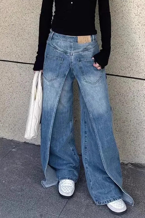 Y2K Vintage Reversible Deconstructed Wide Leg Jeans