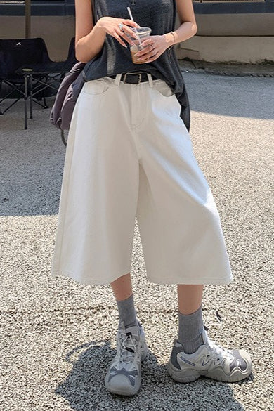 White High Waist Cropped Wide Leg Jeans