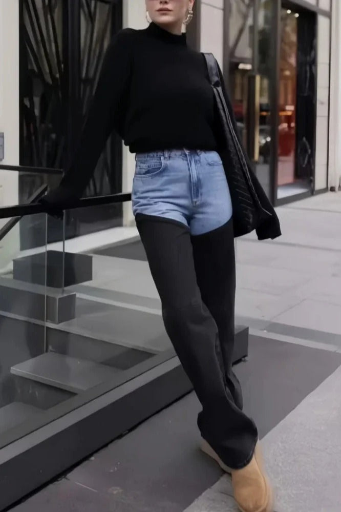 Washed Patchwork Slim Denim Jeans