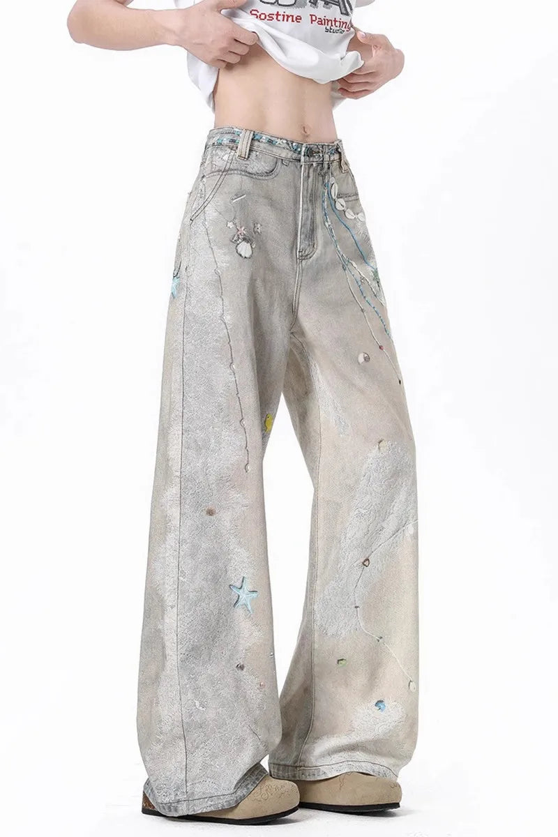 Tie-Dye Wide-Leg High Waist Jeans