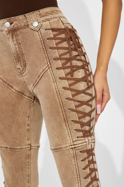 Drawstring Lace-Up Denim Jeans