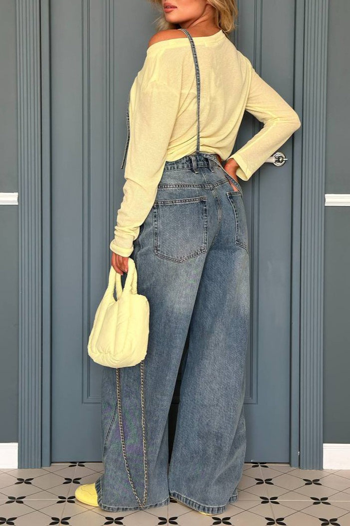 Vintage Washed Wide-Leg Overall Jeans