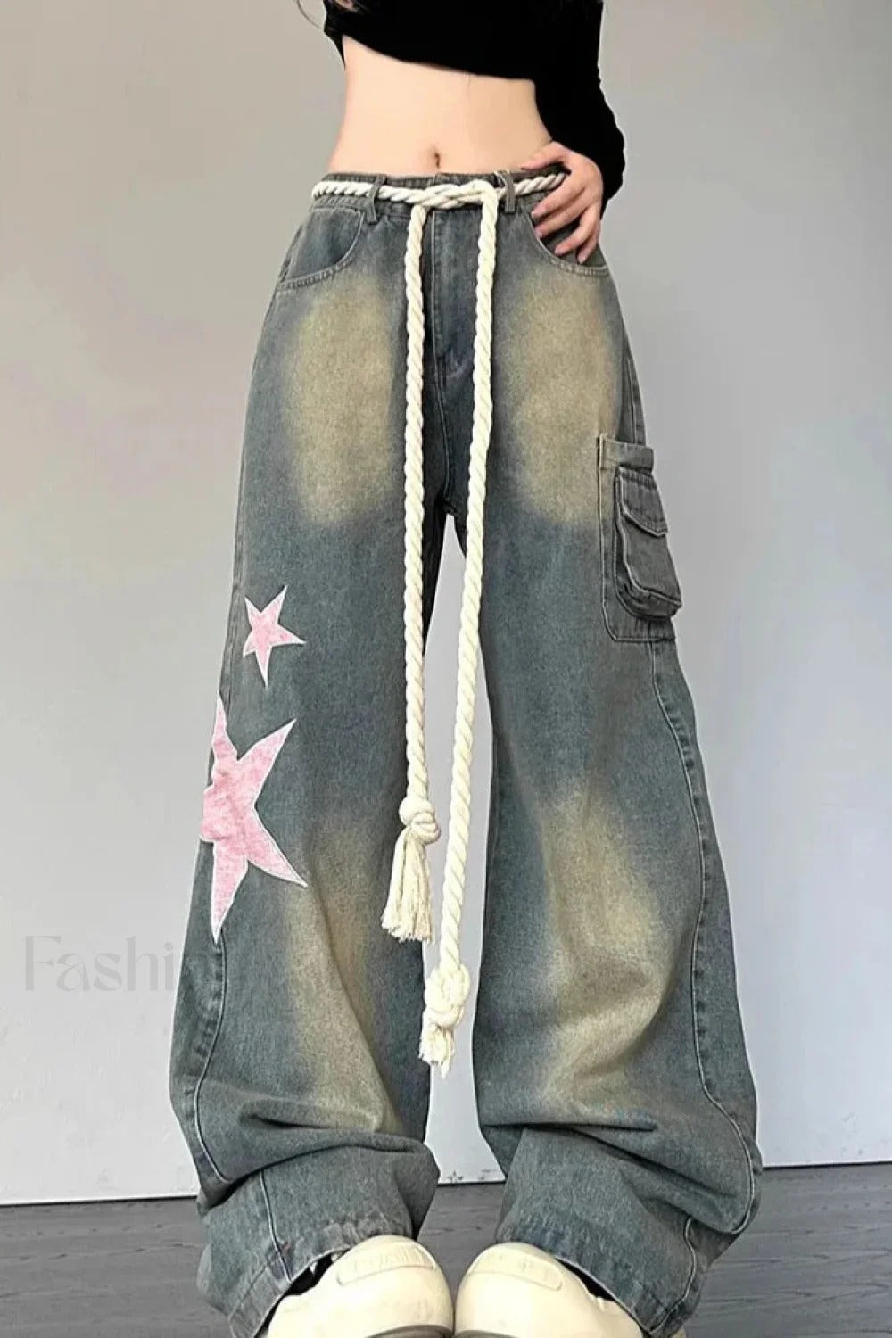 Wide Leg Patchwork Heart Jeans