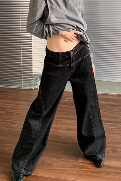 High Waist Straight Leg Denim Jeans