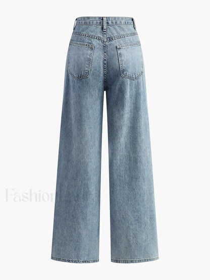 Asymmetric Waist Wide-Leg Jeans