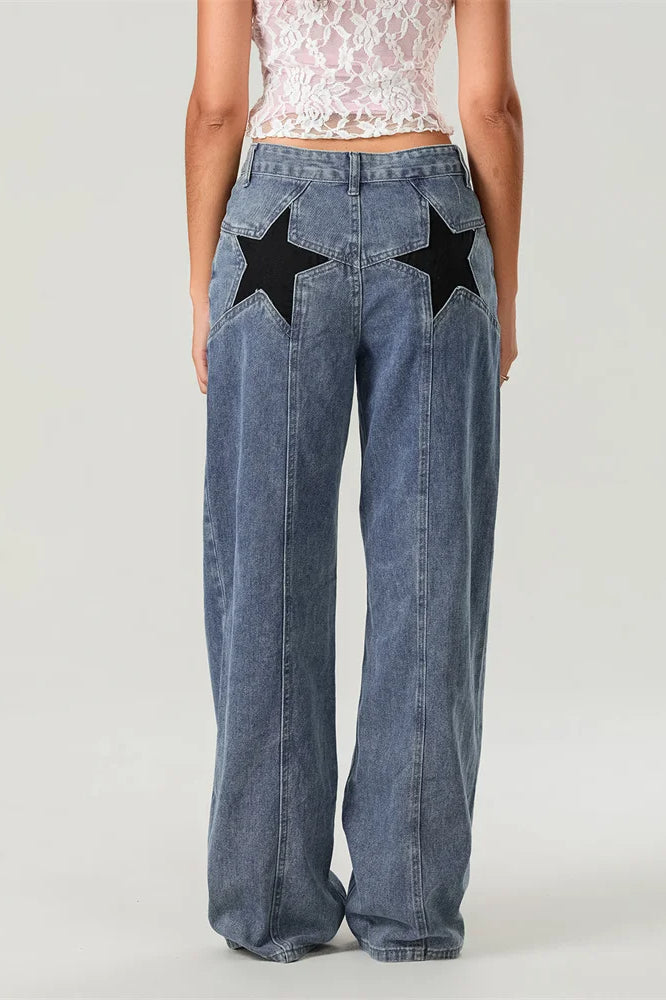 Star Print Loose Wide Leg Jeans