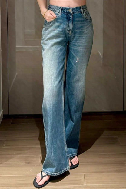 Vintage V Waist Slim Straight Cotton Denim Jeans