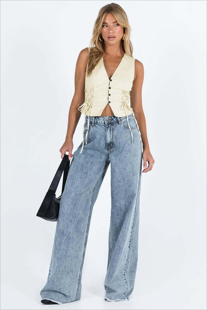Relaxed Fit Raw Edge Dragging Jeans