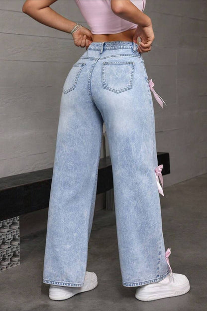 Bow Detail Straight Leg Jeans