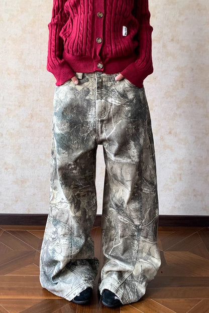 Loose Hip Hop Washed Tree Camo Jeans