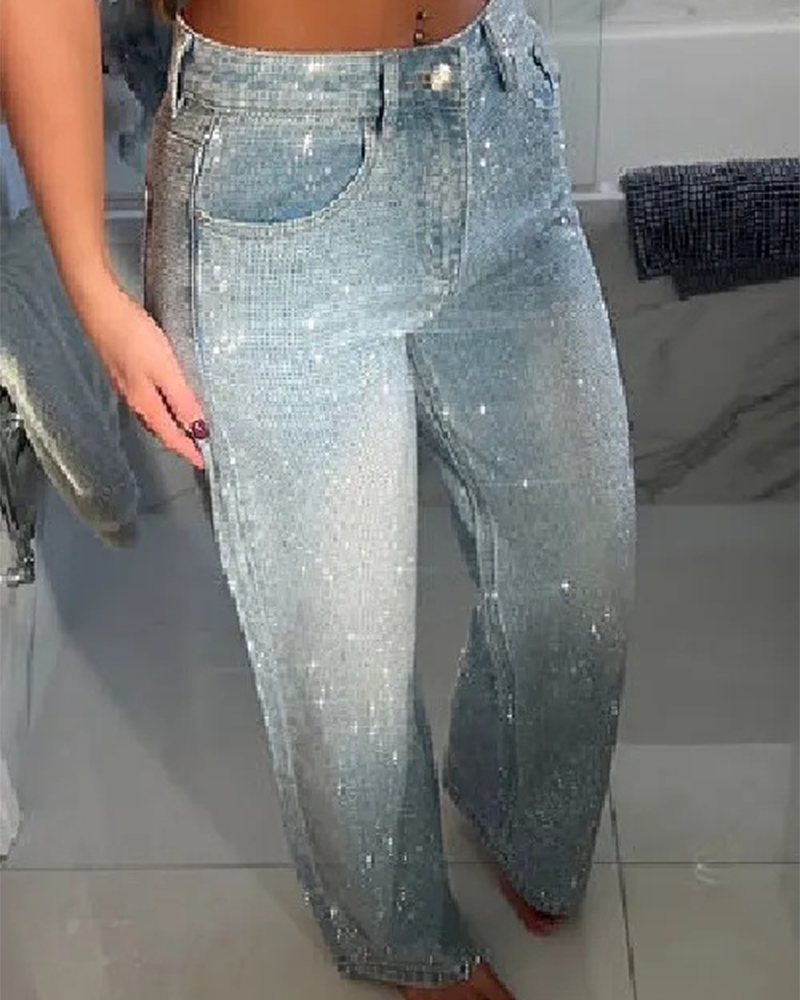 Rhinestone Baggy Jeans