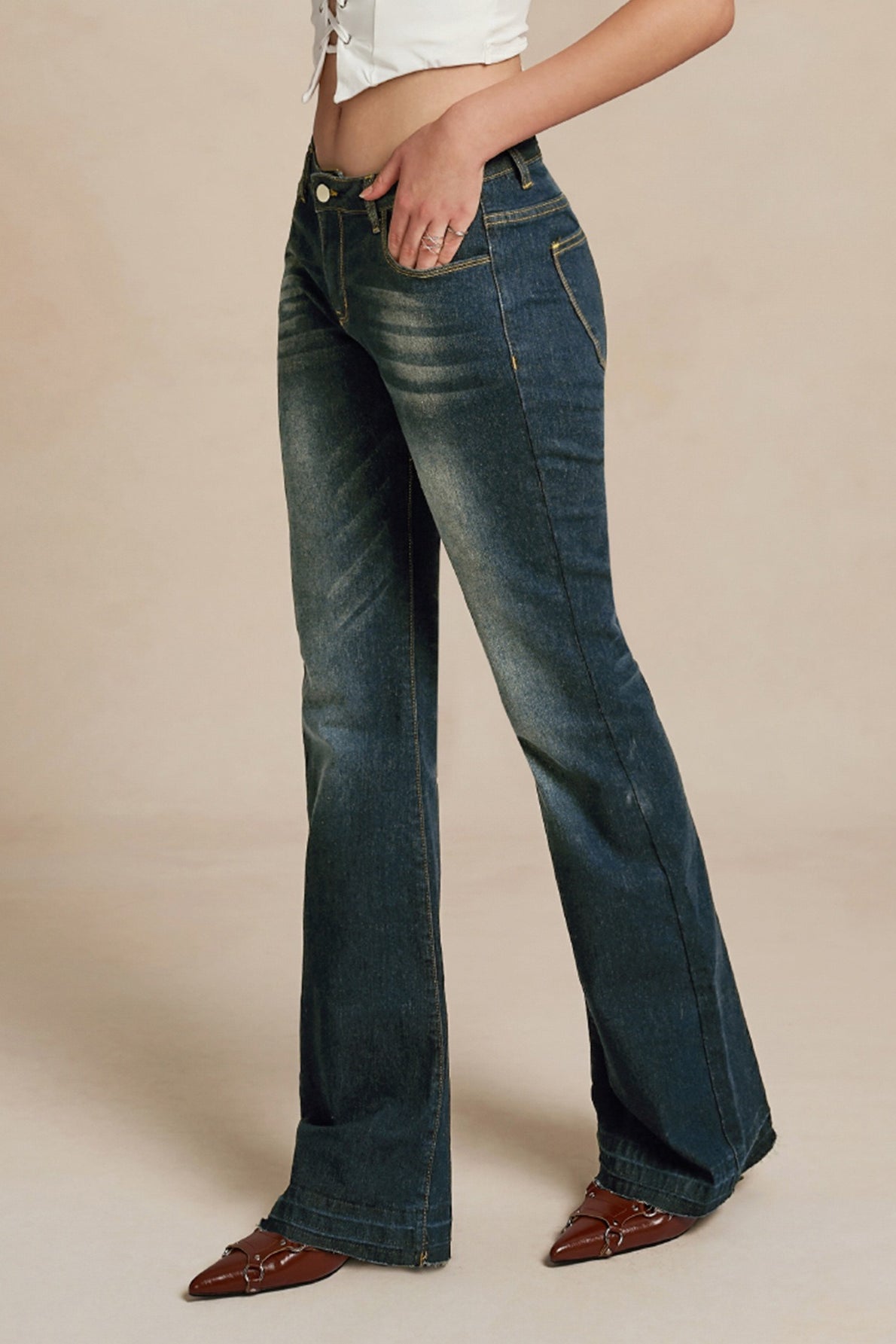 Vintage Low Waist Micro Flare Slim Fit Versatile Jeans