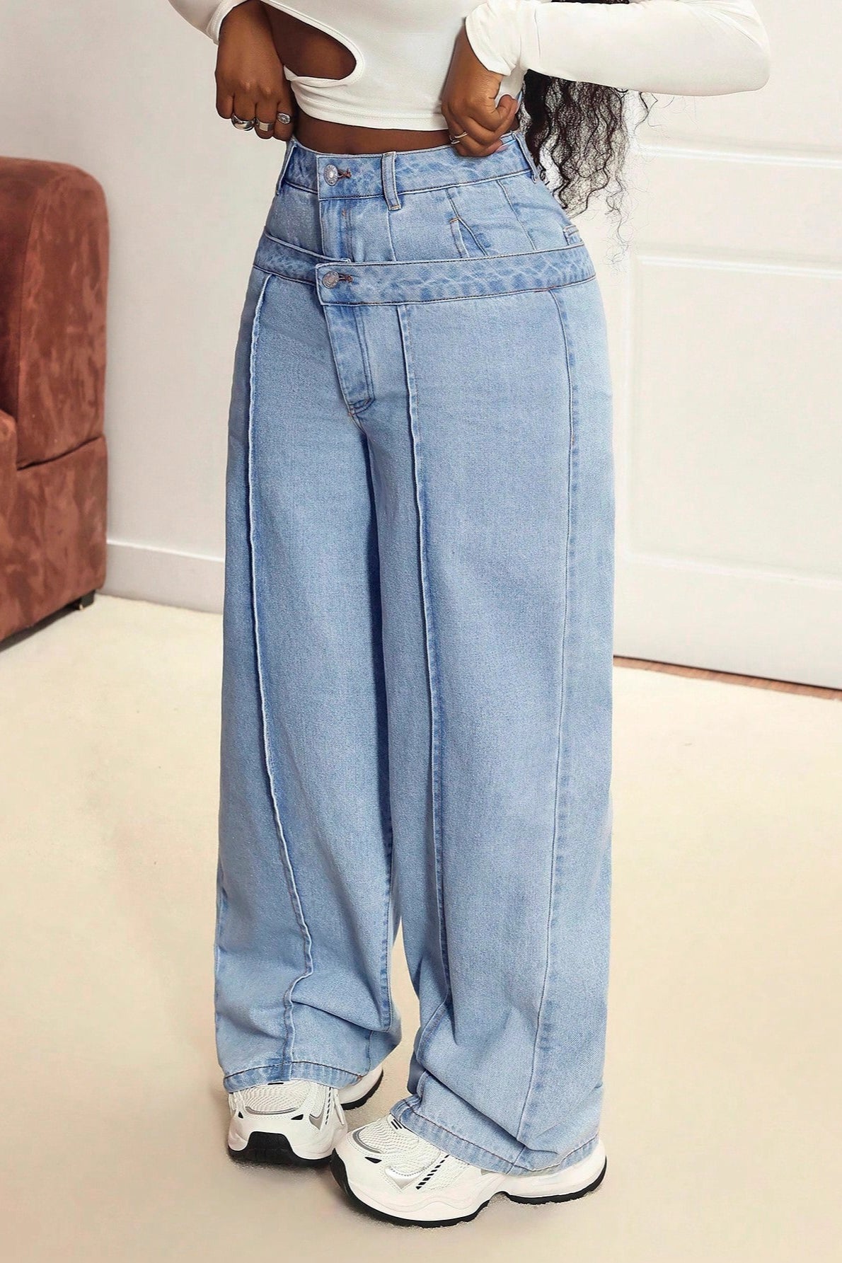 Paneled Dual Waist Stylish Slim Straight Street Jeans