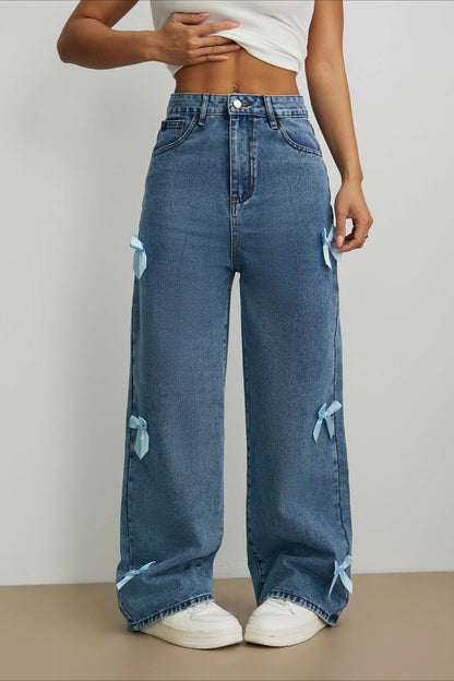 Bow Detail Straight Leg Jeans