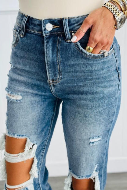 High Waist Washed Faded Distressed Skinny Jeans