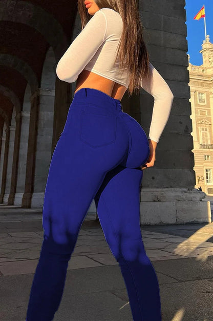 Mid Waist Stretch Skinny Jeans