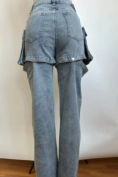 Detachable High Waist Wide Leg Jeans