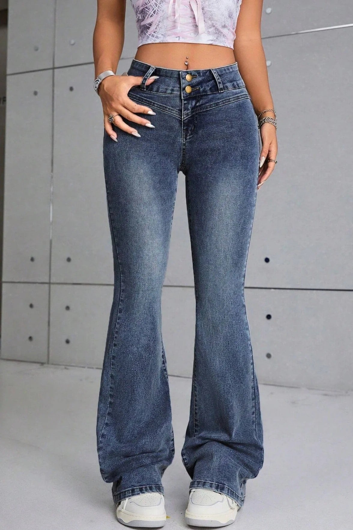 Slim Fit Washed Flare Denim Jeans