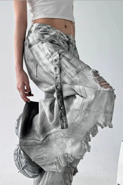 Washed Ripped Wide Leg Jeans