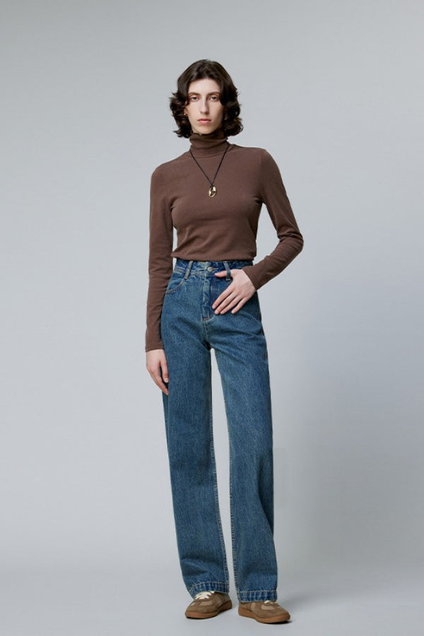 Premium Denim High Waist Slim Straight Flattering Jeans