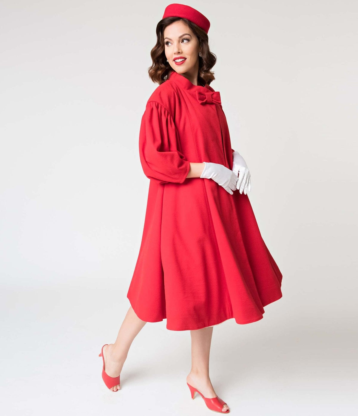 Barbie™ x Unique Vintage 1960s Style Red Flare Swing Coat