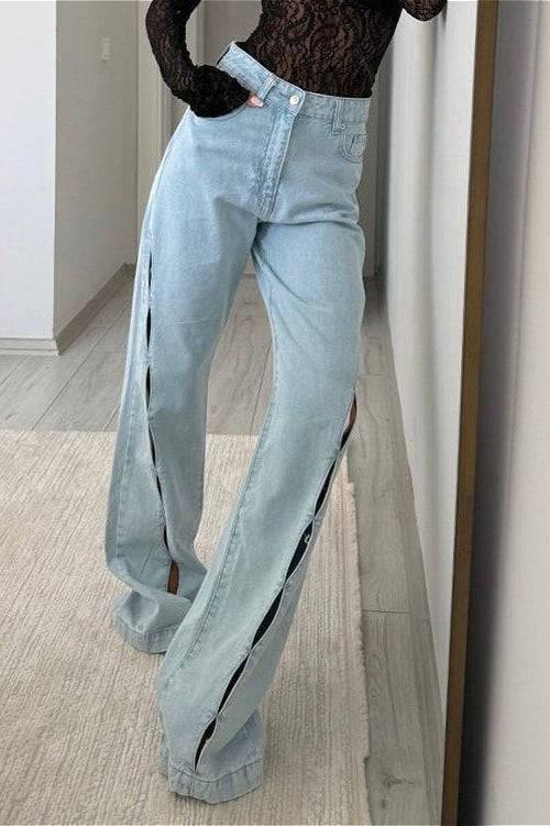 Vintage Distressed Cutout Straight Jeans