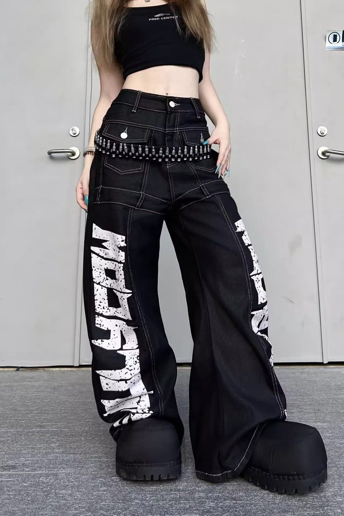 Street Style Graphic Patchwork Jeans