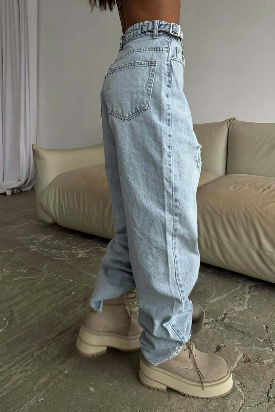 High Waist Ripped Wide Leg Jeans
