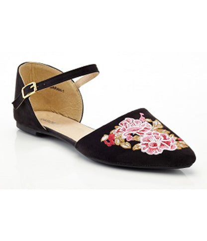Black & Floral Embroidery Mary Jane Flats