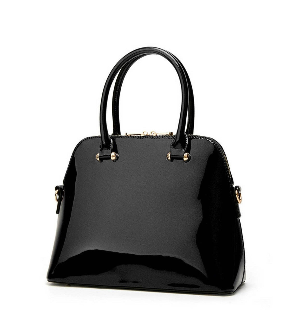 Black Patent Leatherette Classic Handbag