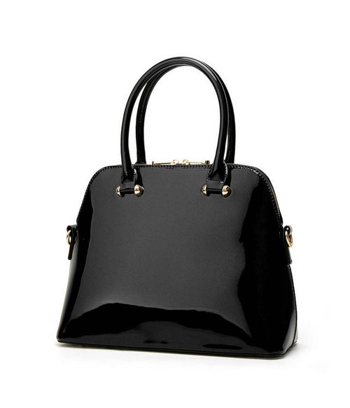 Black Patent Leatherette Classic Handbag
